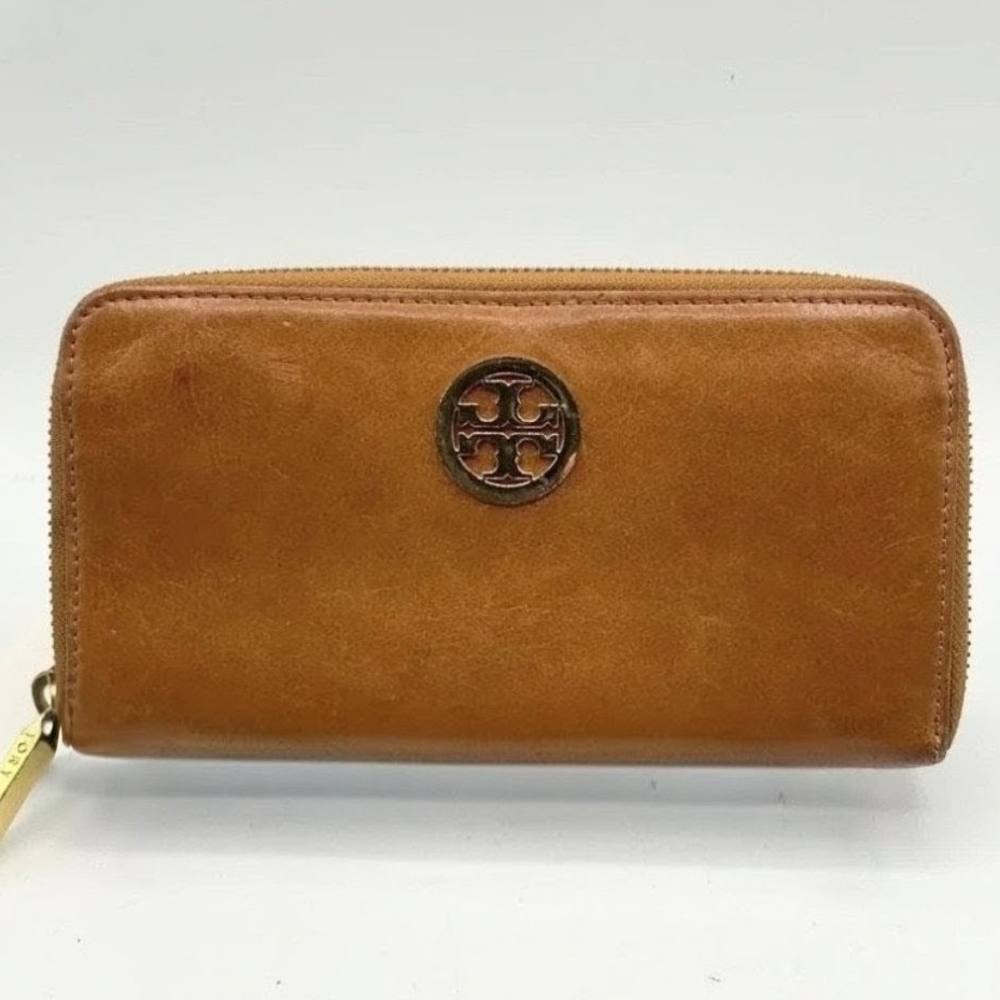 Tory Burch Continental Leather Wallet in Cognac